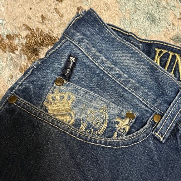 Vintage Ecko Unltd Baggy Fit Crown Embroidered Jeans Size 36x30 Y2K - Picture 6 of 8